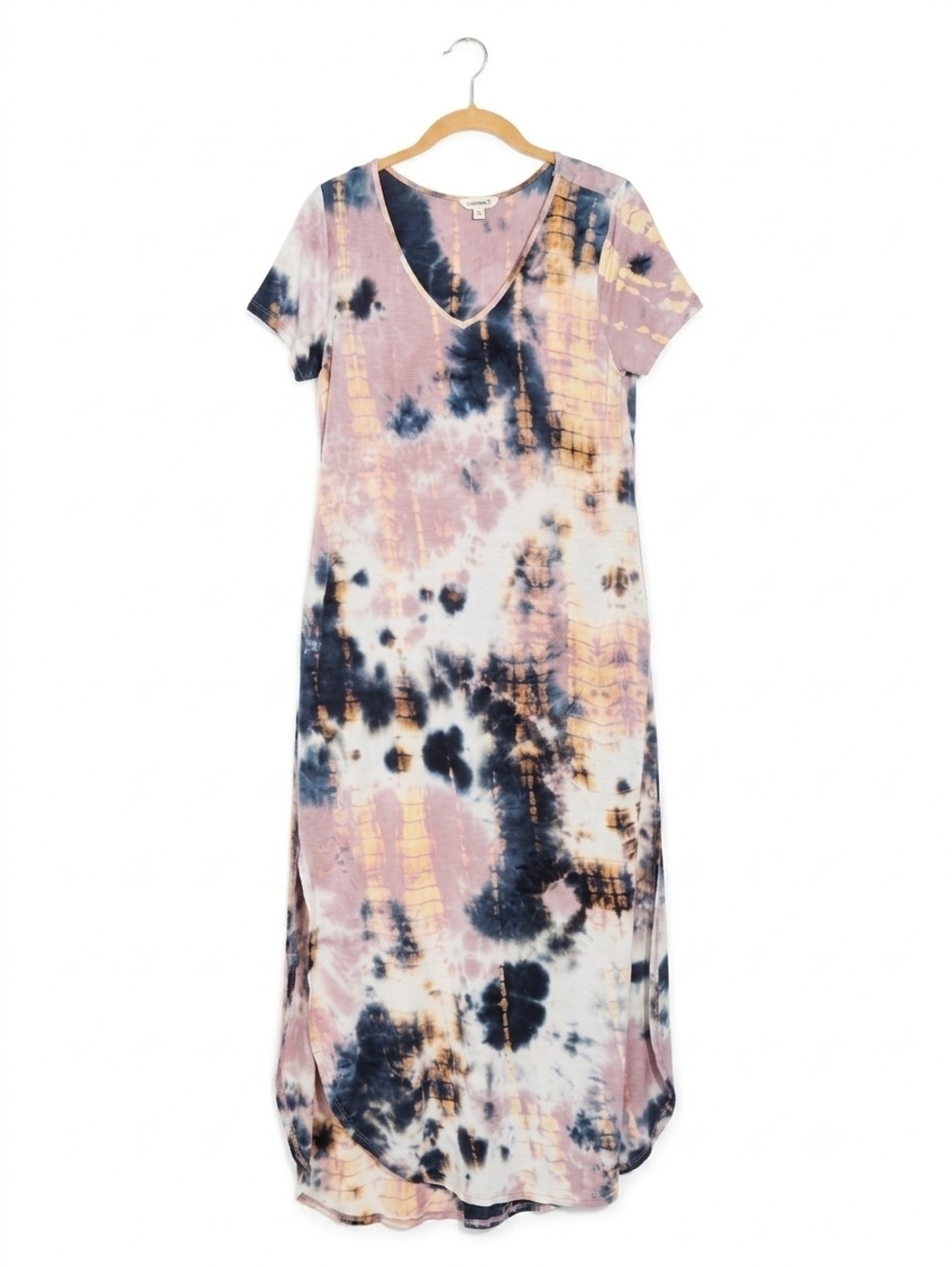 ee:some Tie Dye Maxi Dress V-Neck Short Sleeve Side Slit Long M Cozy Loungewear